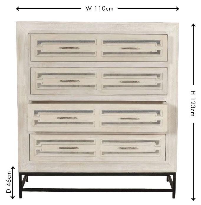 Product photograph of Clearance - Geo White Mirrored Chest Of Drawer - 4 Drawer from Choice Furniture Superstore.