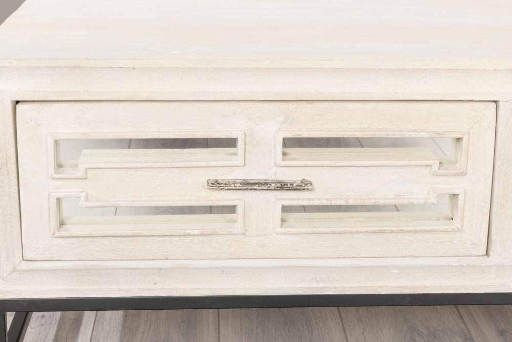 Product photograph of Clearance - Geo White Mirrored Coffee Table - 2 Drawer from Choice Furniture Superstore.