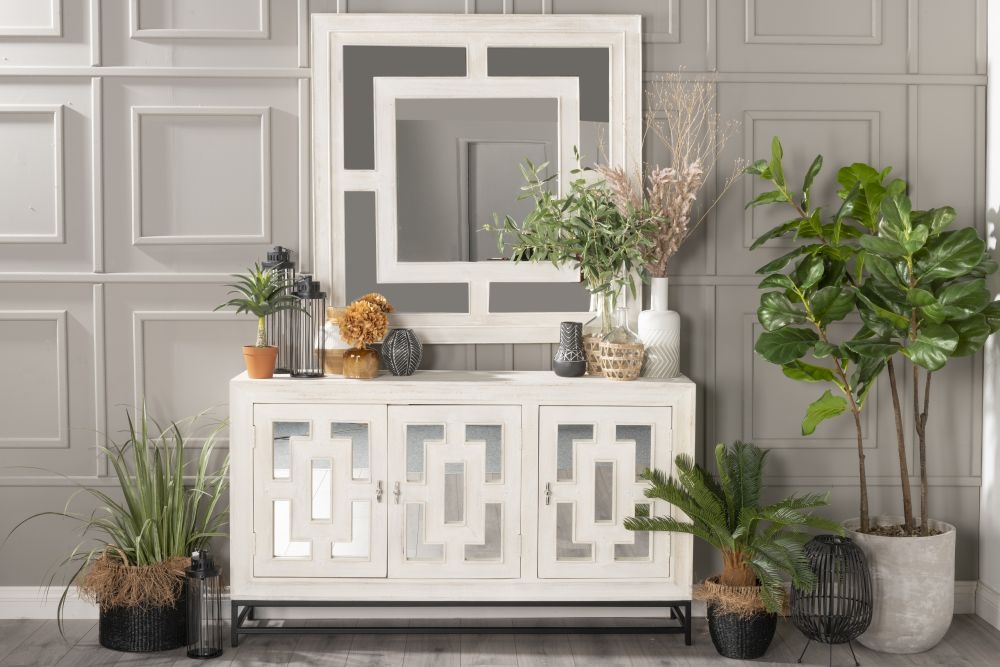 Product photograph of Geo White Washed Wall Mirror Solid Mango Wood Square - 120cm X 120cm from Choice Furniture Superstore.