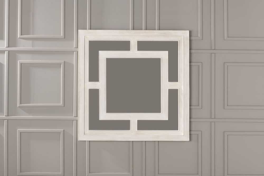 Product photograph of Geo White Washed Wall Mirror Solid Mango Wood Square - 120cm X 120cm from Choice Furniture Superstore.