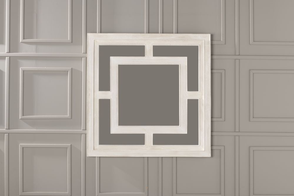 Product photograph of Clearance - Geo White Washed Wall Mirror Solid Mango Wood Square - 120cm X 120cm - Brand New Item from Choice Furniture Superstore.