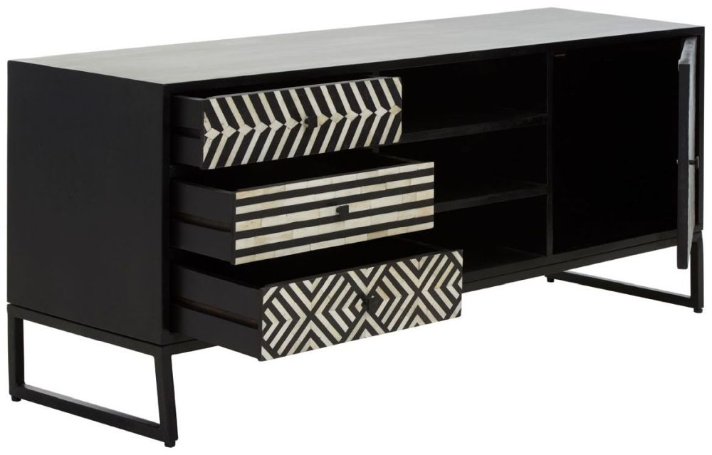 Product photograph of Enlow Black Bone Inlay Acacia Tv Cabinet from Choice Furniture Superstore.
