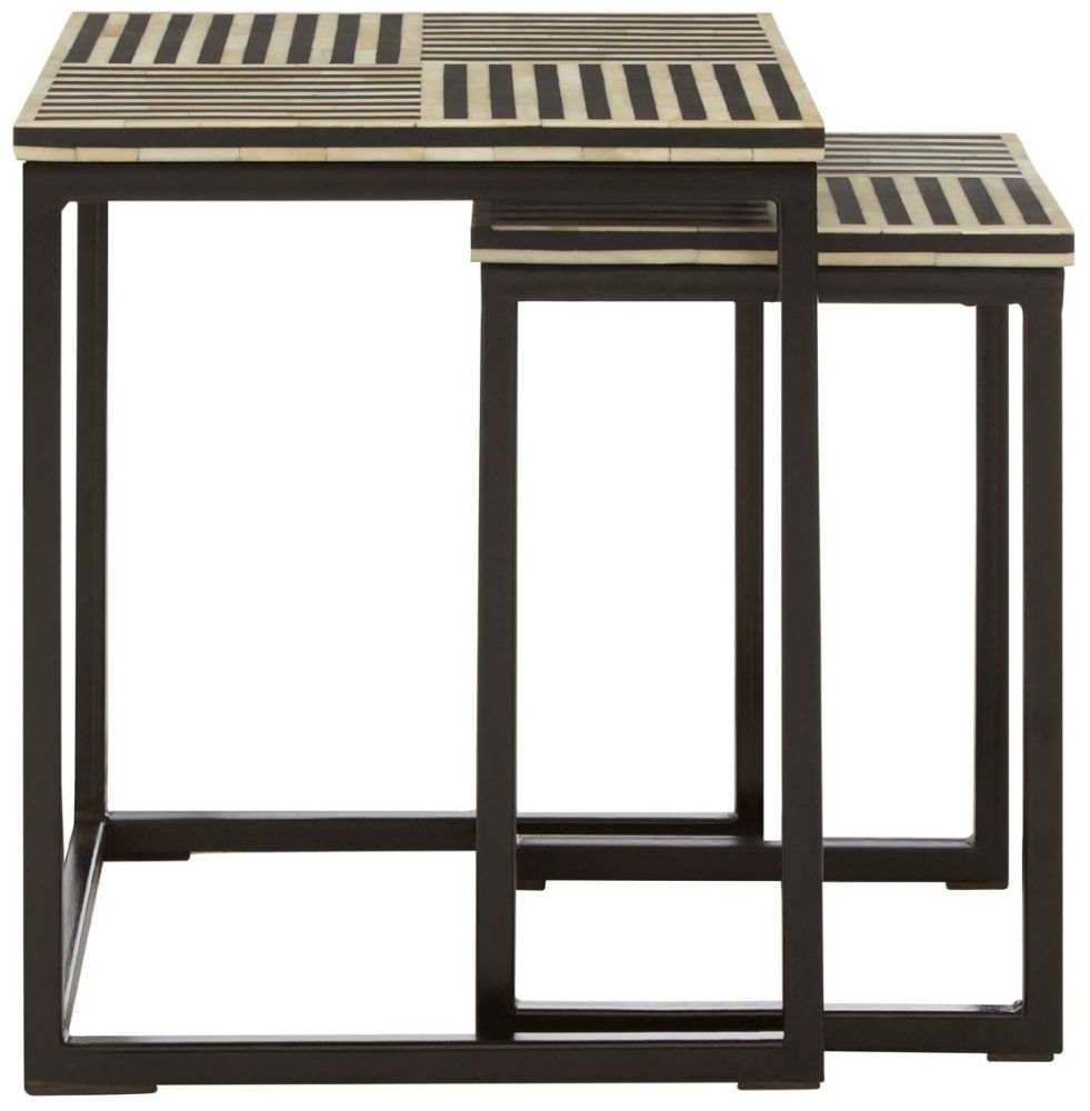 Product photograph of Enlow Sheesham Black Bone Inlay Nest Of 2 Table from Choice Furniture Superstore.