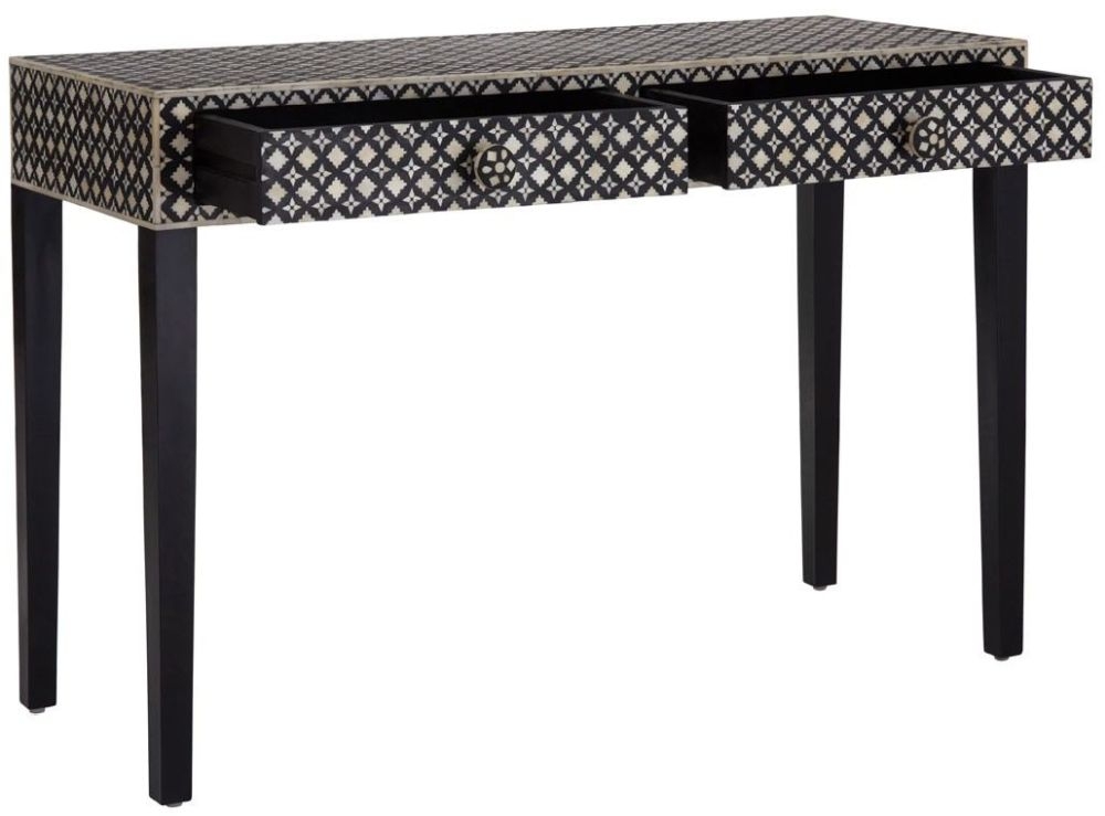 Product photograph of Enlow Sheesham Black And Cream Mother Of Pearl Console Table from Choice Furniture Superstore.
