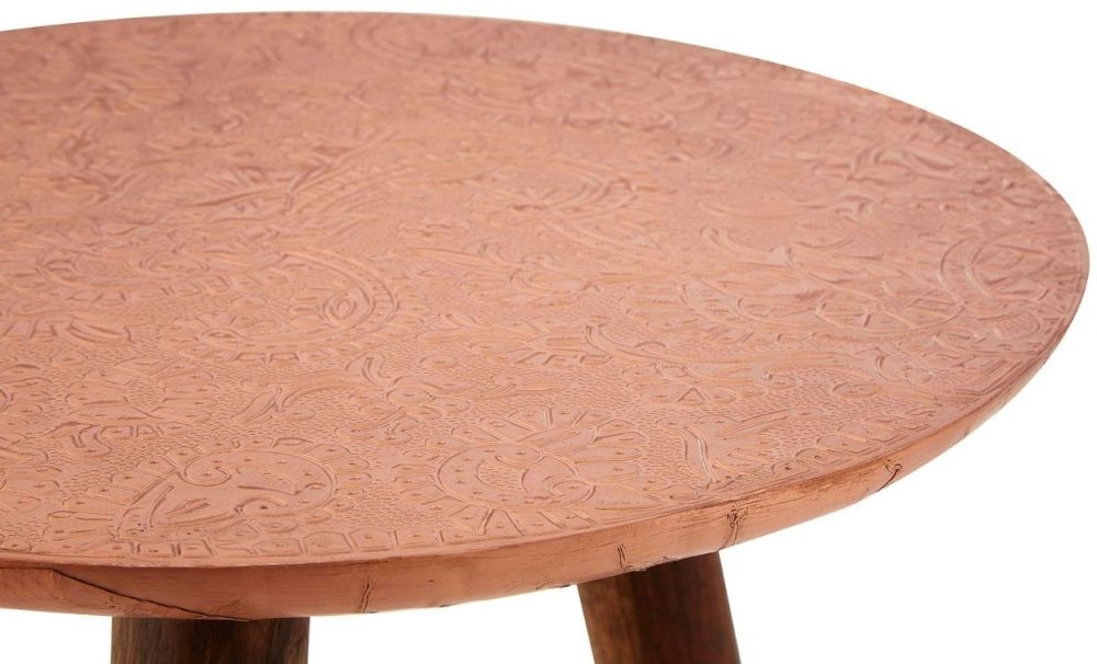 Product photograph of Enlow Sheesham Copper Carve Round Side Table from Choice Furniture Superstore.