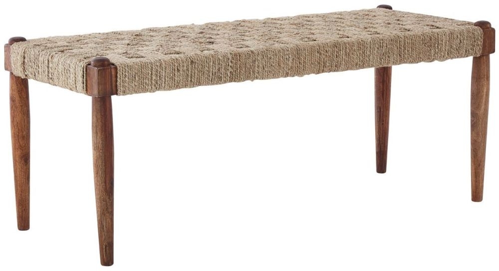 Product photograph of Enlow Natural Sheesham And Jute Wood Bench from Choice Furniture Superstore.