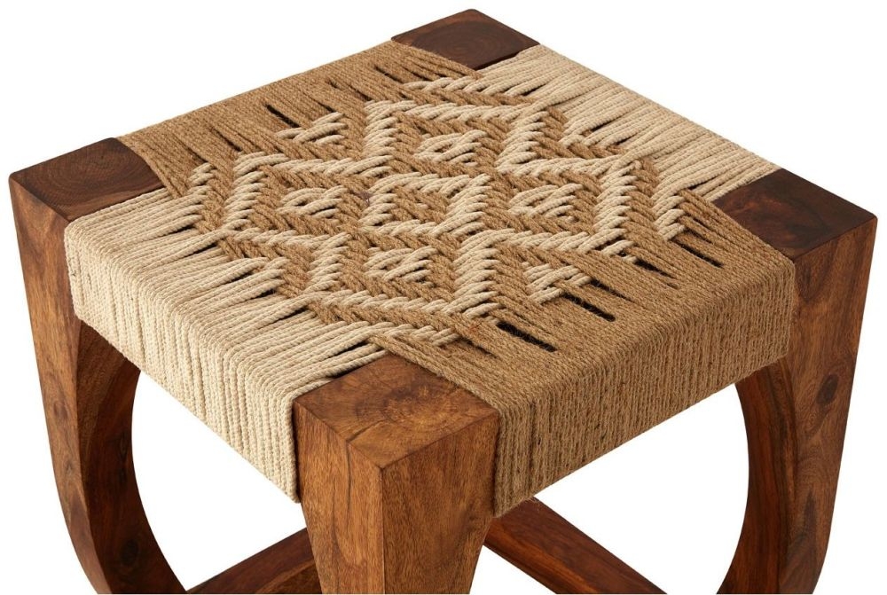 Product photograph of Enlow Sheesham Jute Woven Stool from Choice Furniture Superstore.