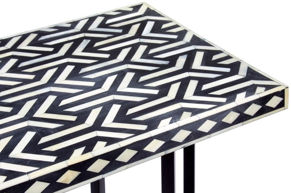 Product photograph of Enlow Black Bone Inlay Sheesham Console Table from Choice Furniture Superstore.
