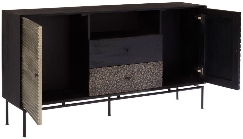 Product photograph of Enlow Black Mango Wood 2 Door Large Sideboard from Choice Furniture Superstore.