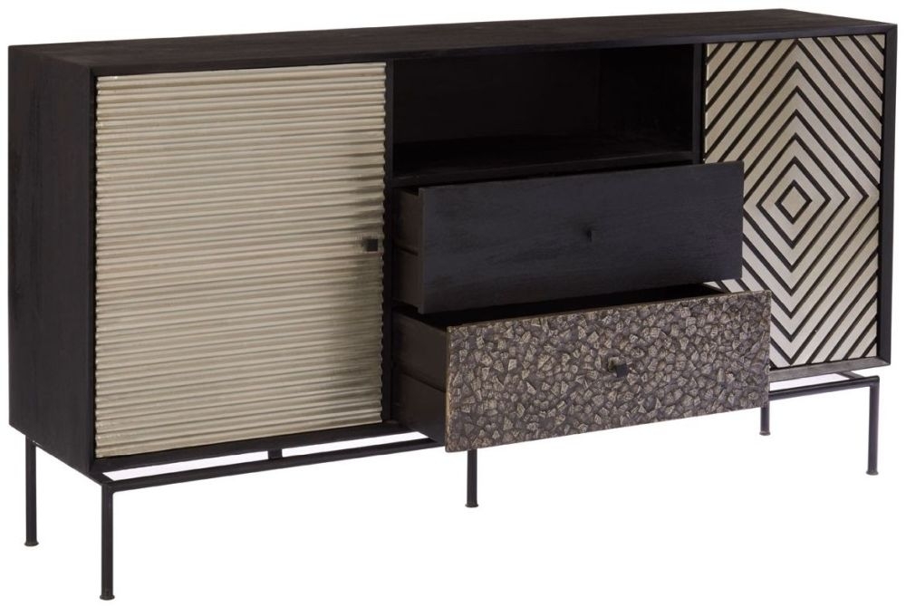 Product photograph of Enlow Black Mango Wood 2 Door Large Sideboard from Choice Furniture Superstore.