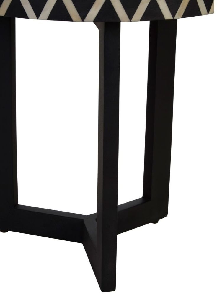 Product photograph of Enlow Acacia Black Bone Inlay Three Legged Round Side Table from Choice Furniture Superstore.