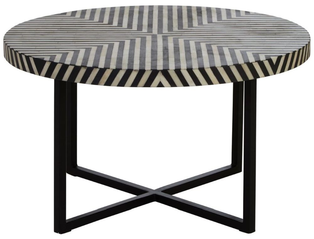 Product photograph of Enlow Sheesham Black Bone Inlay Cross Base Coffee Table from Choice Furniture Superstore.
