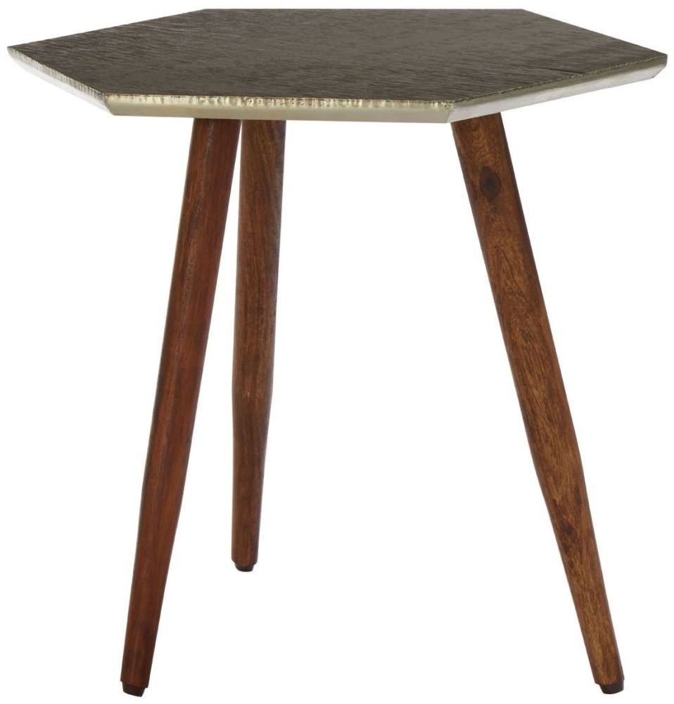 Product photograph of Enlow Sheesham Wood Hexagonal Side Table from Choice Furniture Superstore.
