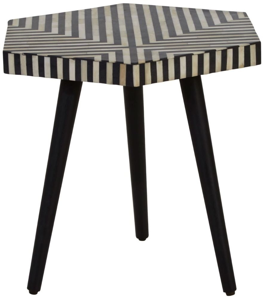 Product photograph of Enlow Acacia Black Bone Inlay Hexagonal Side Table from Choice Furniture Superstore.