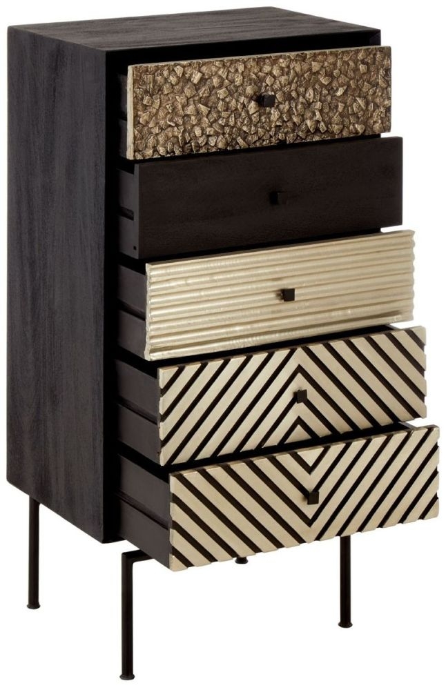 Product photograph of Enlow Black Mango Wood 5 Drawer Cabinet from Choice Furniture Superstore.