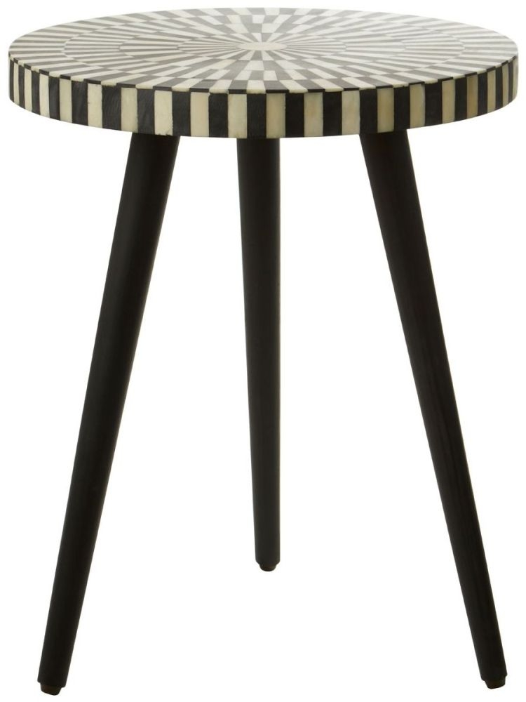 Product photograph of Enlow Sheesham Black Bone Inlay Round Side Table from Choice Furniture Superstore.