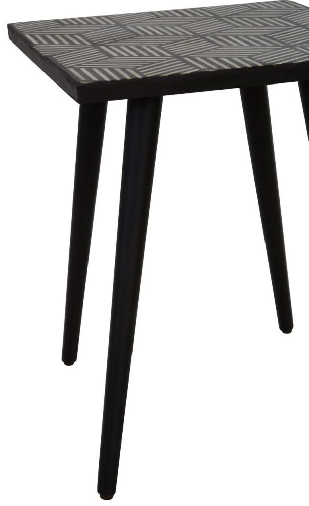Product photograph of Enlow Acacia Black Bone Inlay Textured Square Side Table from Choice Furniture Superstore.