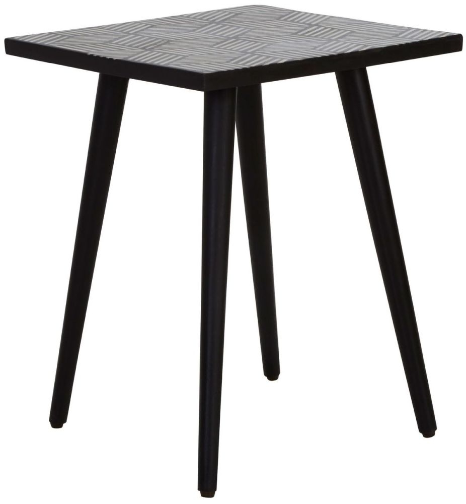 Product photograph of Enlow Acacia Black Bone Inlay Textured Square Side Table from Choice Furniture Superstore.