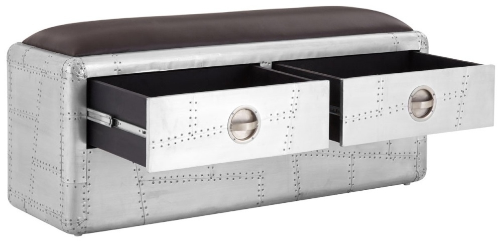 Product photograph of Aviator Silver Aluminium Cladded 2 Drawer Bench from Choice Furniture Superstore.