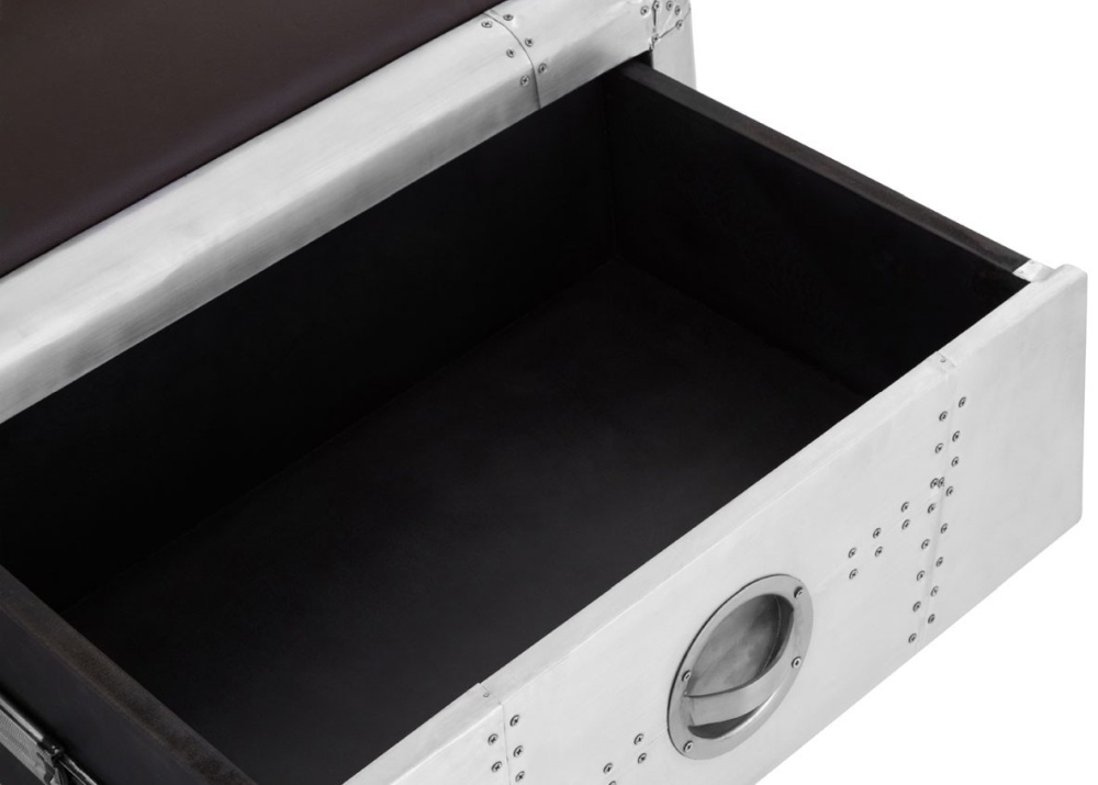Product photograph of Aviator Silver Aluminium Cladded 2 Drawer Bench from Choice Furniture Superstore.