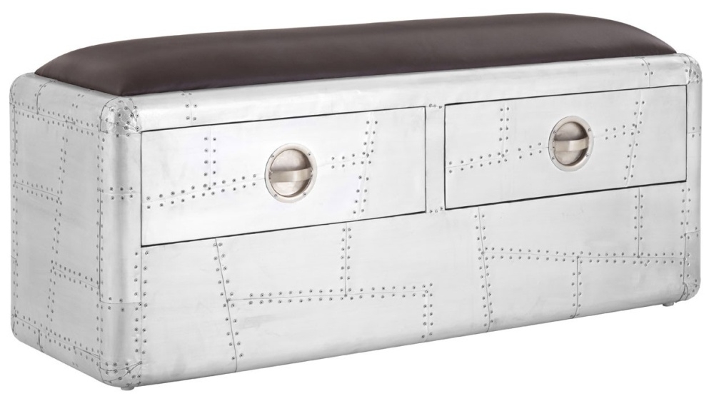 Product photograph of Aviator Silver Aluminium Cladded 2 Drawer Bench from Choice Furniture Superstore.