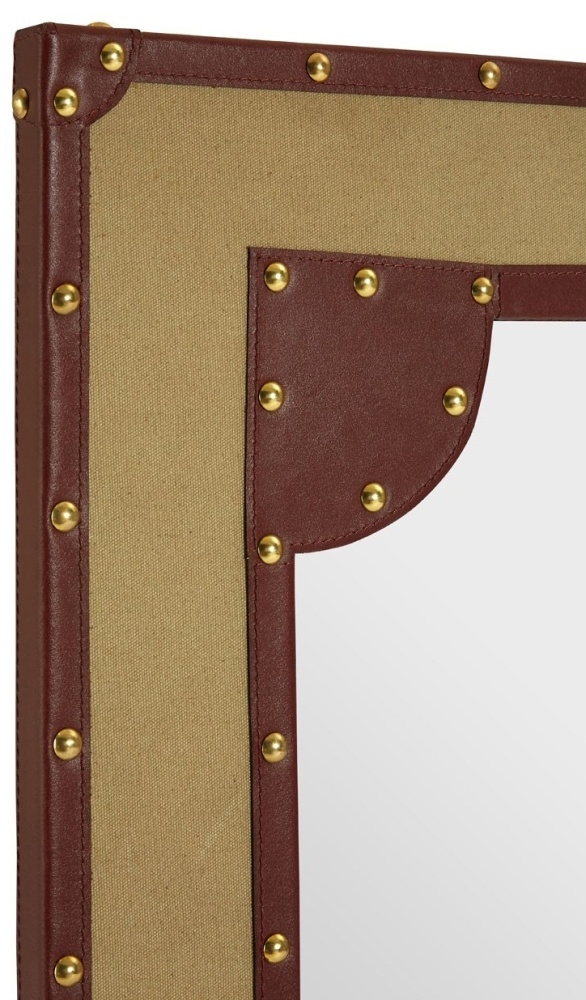 Product photograph of Rosalia Canvas Wall Mirror With Leather Trim from Choice Furniture Superstore.