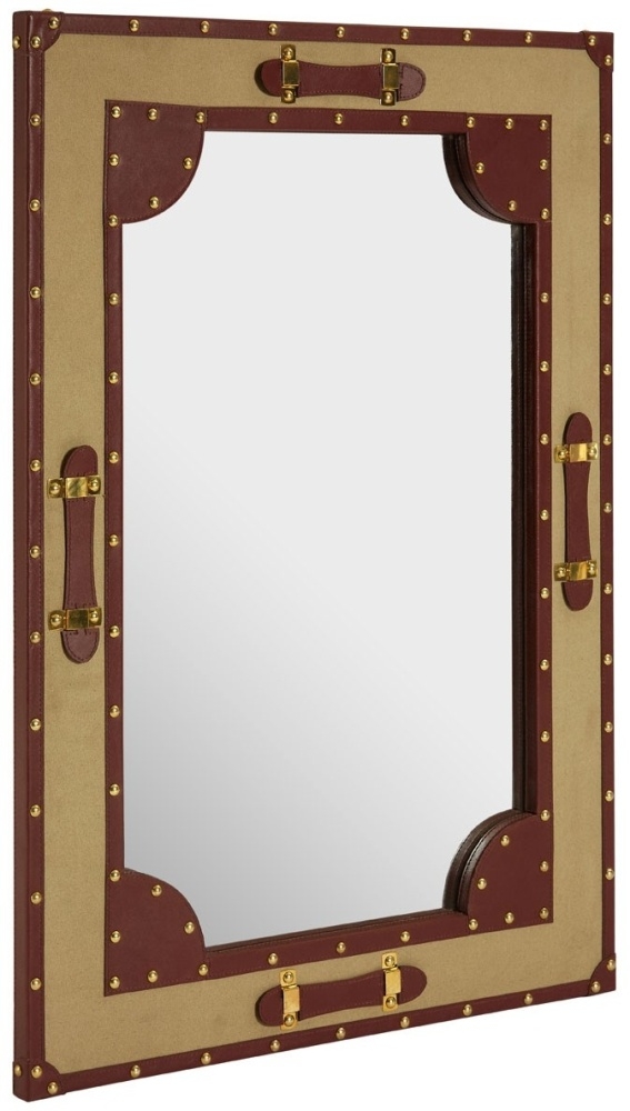 Product photograph of Rosalia Canvas Wall Mirror With Leather Trim from Choice Furniture Superstore.