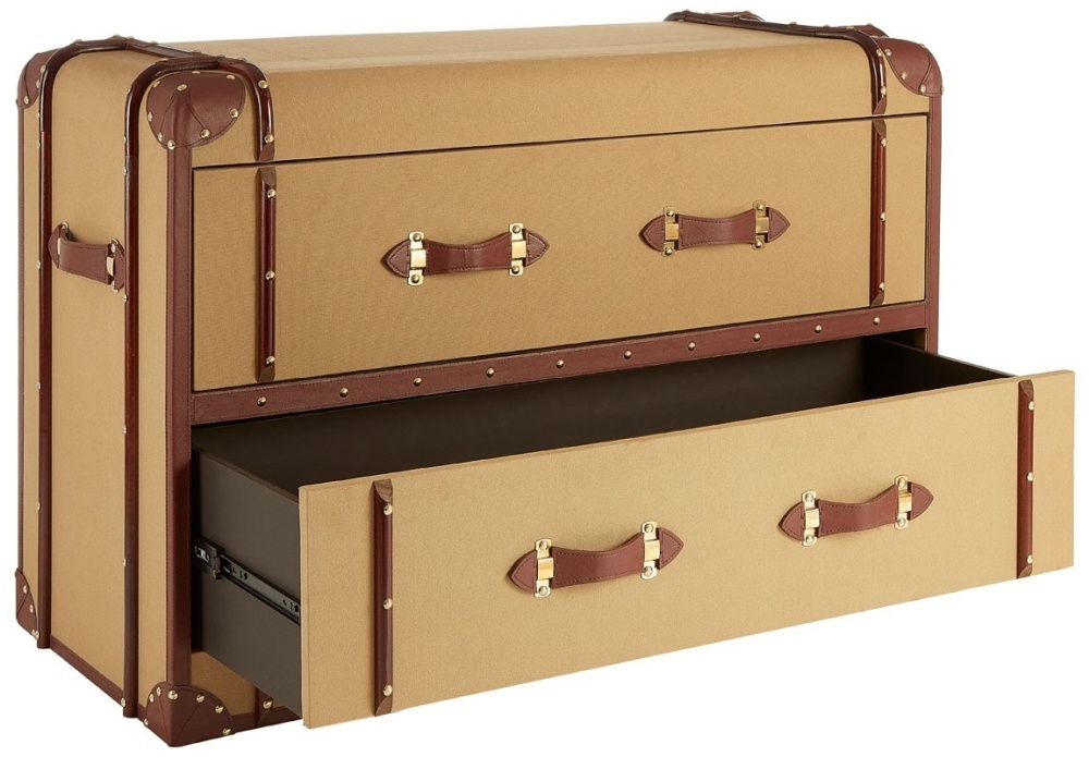 Product photograph of Rosalia 2 Drawer Canvas Cabinet With Leather Trim from Choice Furniture Superstore.