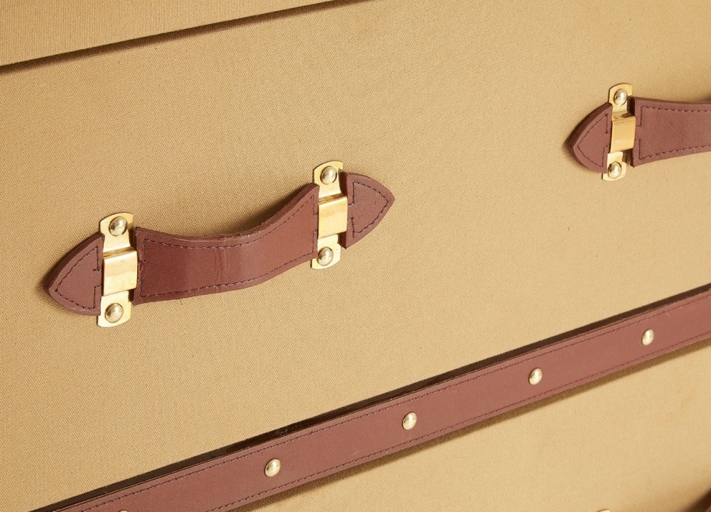 Product photograph of Rosalia 2 Drawer Canvas Cabinet With Leather Trim from Choice Furniture Superstore.