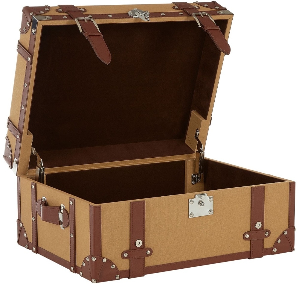 Product photograph of Rosalia Small Canvas Storage Trunk With Leather Trim from Choice Furniture Superstore.