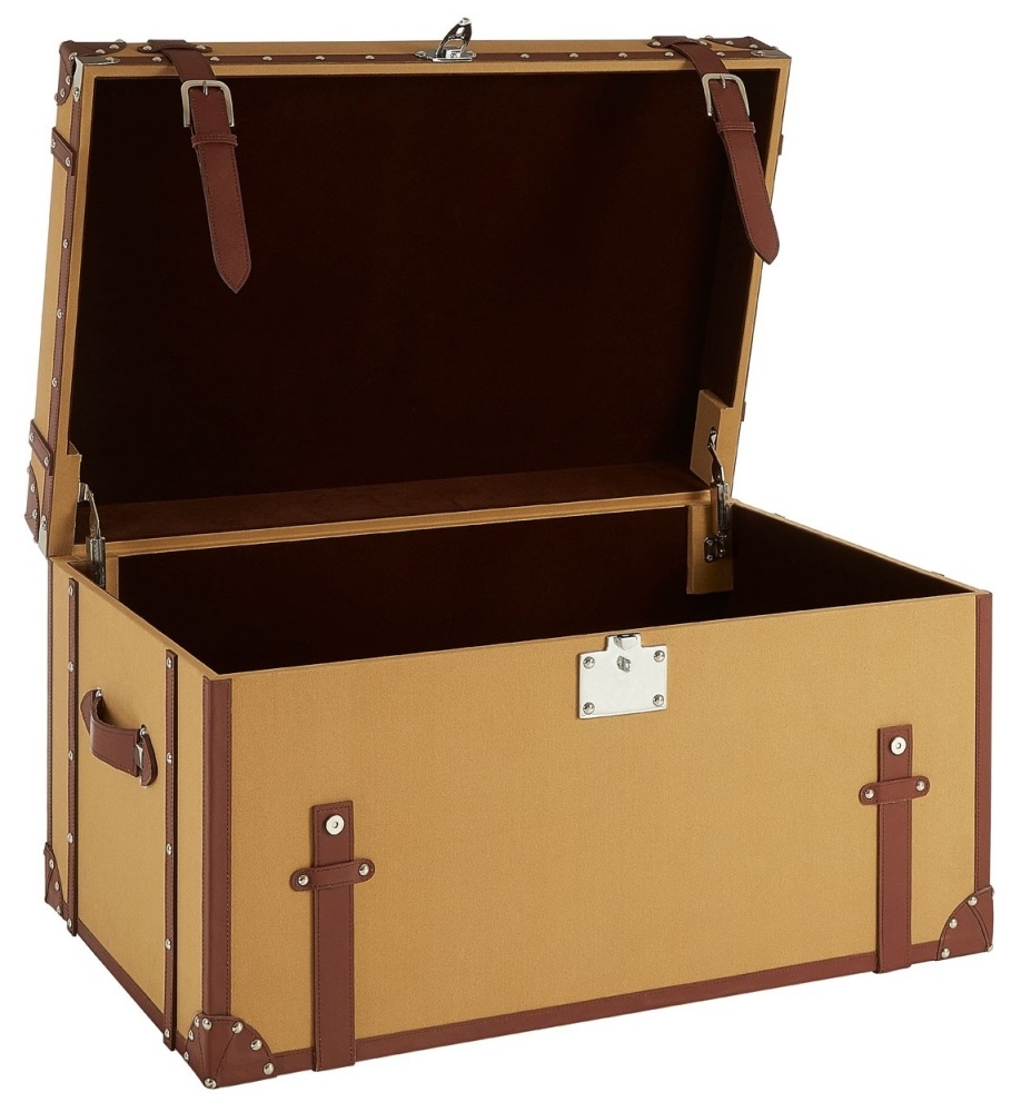 Product photograph of Rosalia Large Canvas Storage Trunk With Leather Trim from Choice Furniture Superstore.