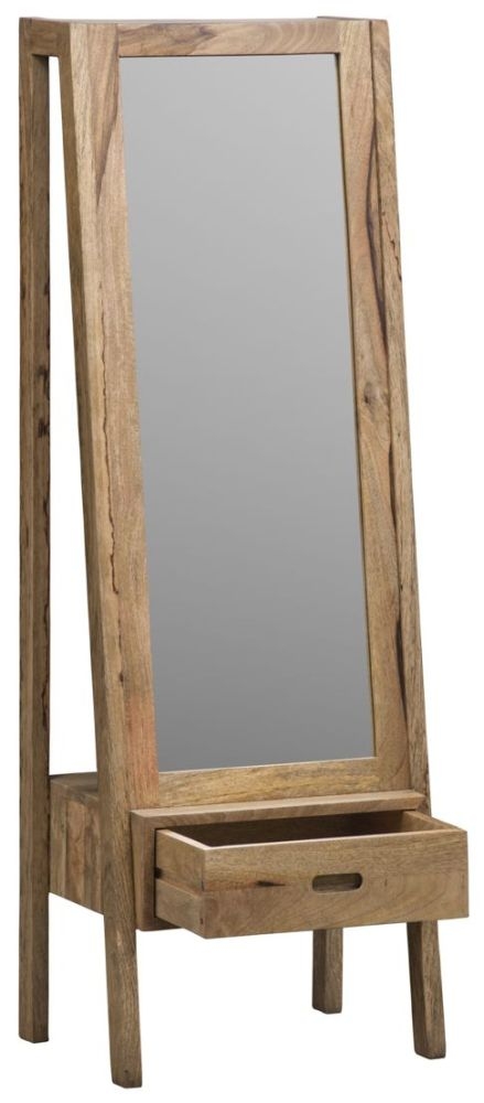 Product photograph of Clearance - Mid Century Solid Mango Wood Cheval Standing Mirror Light Natural Rustic Finish With Bottom Storage from Choice Furniture Superstore.