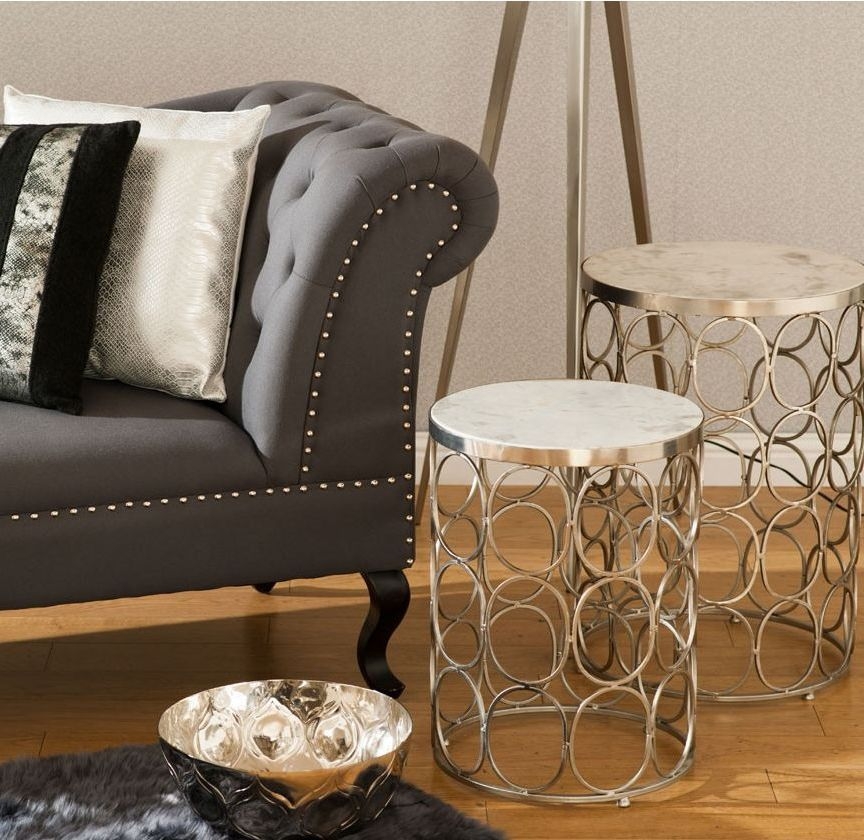 Product photograph of Bridgton Marble And Silver Side Tables Set Of 2 from Choice Furniture Superstore.