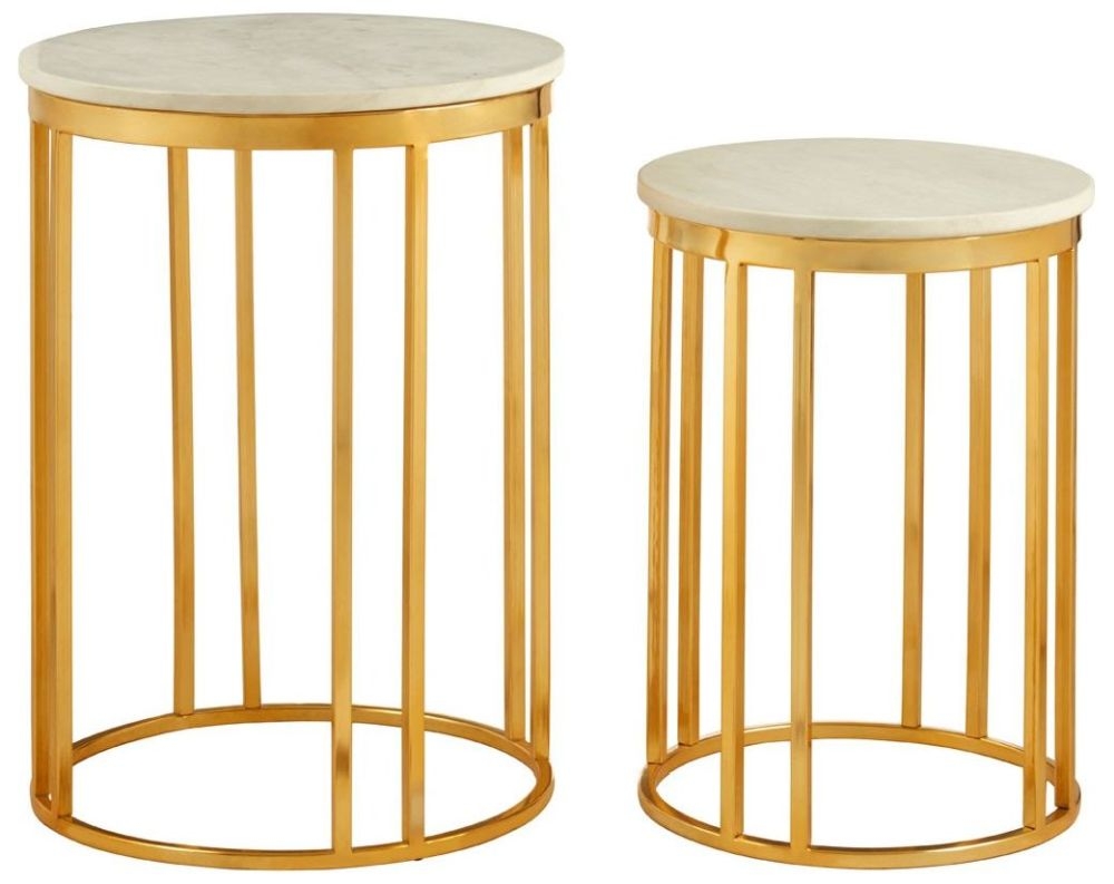 Product photograph of Bridgton White Marble And Gold Linear Side Tables Set Of 2 from Choice Furniture Superstore.