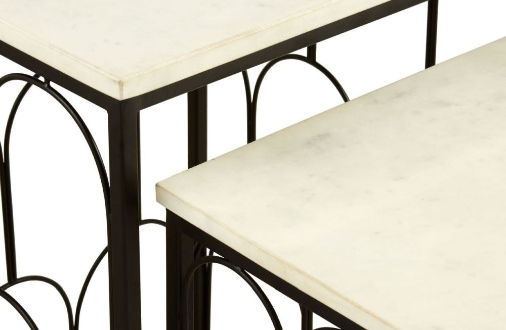 Product photograph of Bridgton White Marble Top Set Of 2 Tables With Black Metal Base from Choice Furniture Superstore.