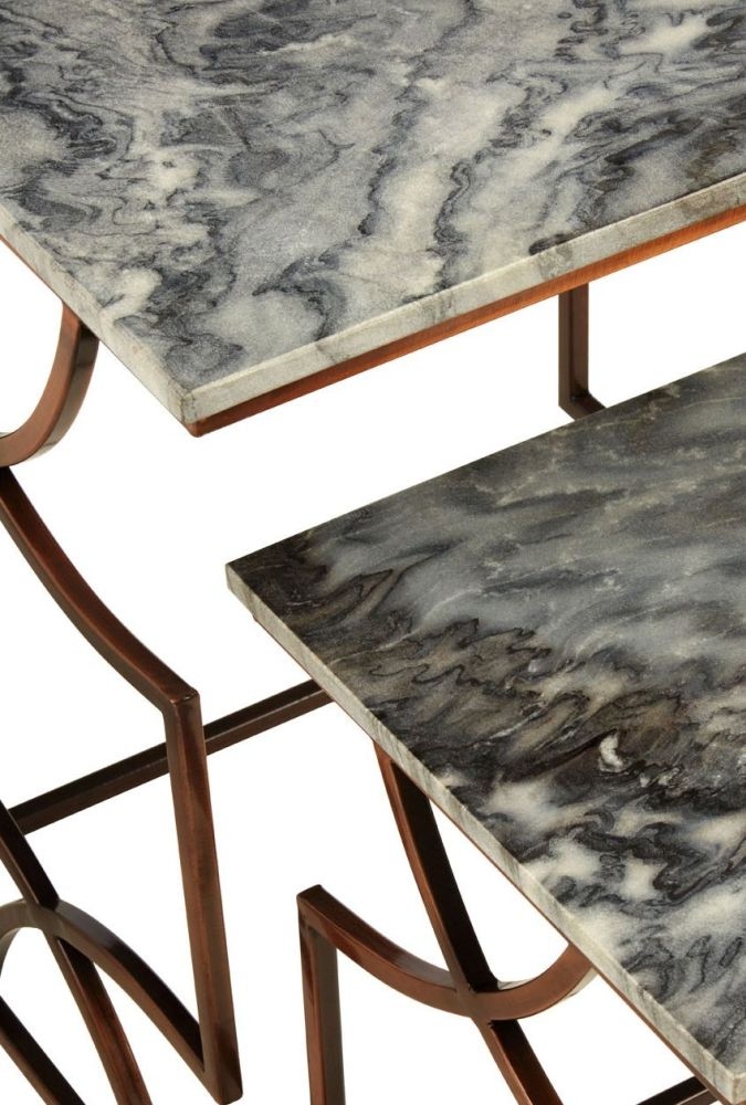 Product photograph of Bridgton Grey Marble 2 Tier Tables With Bronze Metal Base from Choice Furniture Superstore.