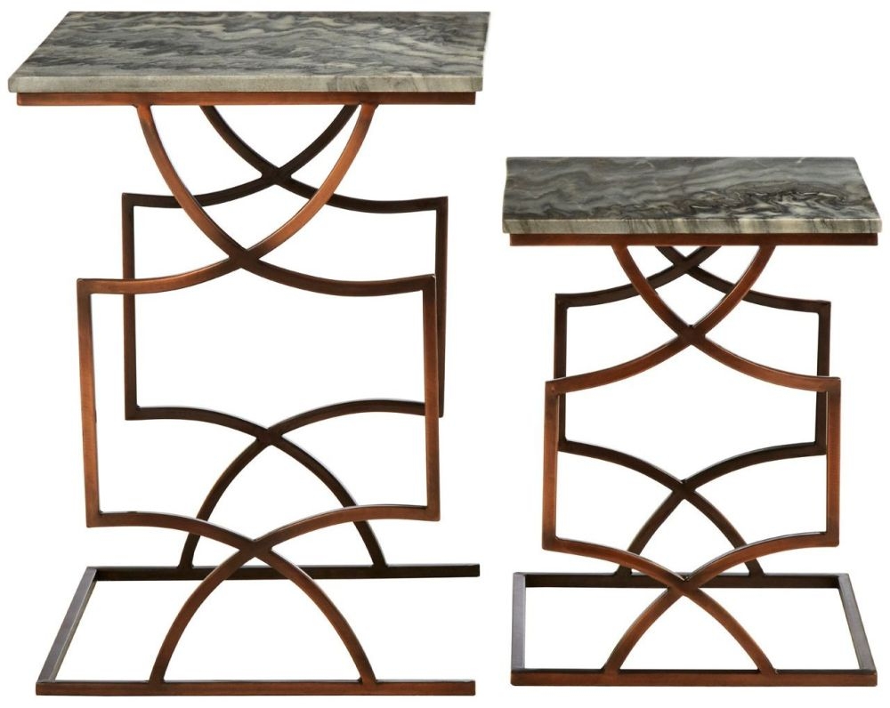 Product photograph of Bridgton Grey Marble 2 Tier Tables With Bronze Metal Base from Choice Furniture Superstore.