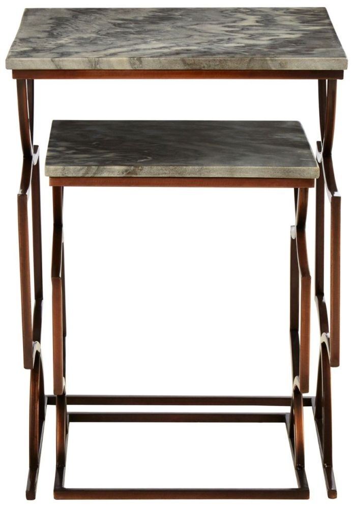 Product photograph of Bridgton Grey Marble 2 Tier Tables With Bronze Metal Base from Choice Furniture Superstore.