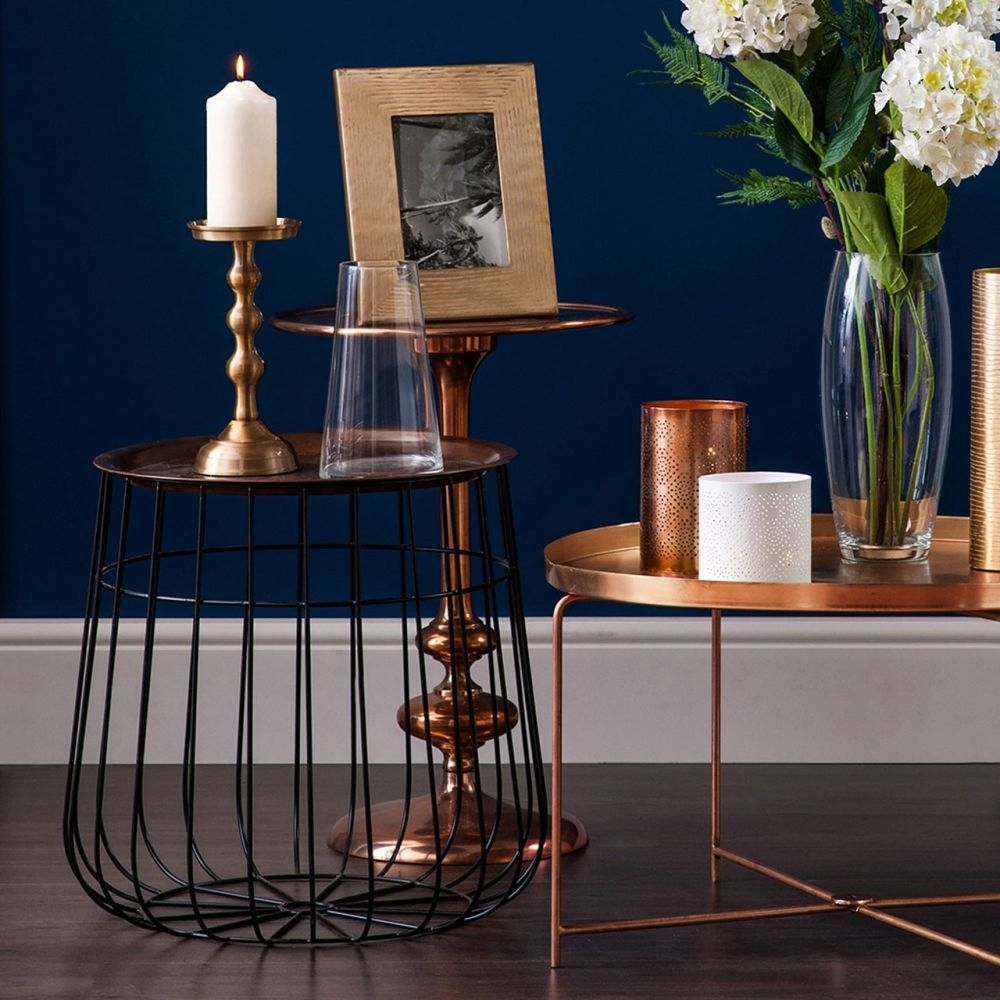 Product photograph of Bridgton Copper Round Tray Table from Choice Furniture Superstore.