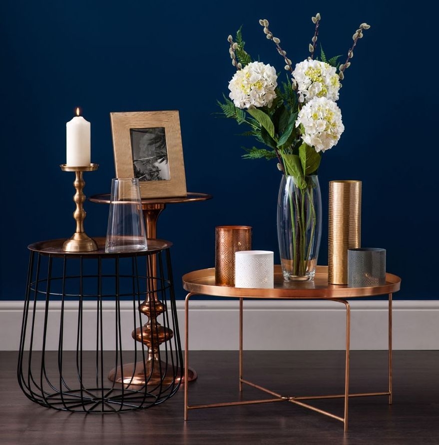 Product photograph of Bridgton Copper Round Tray Table from Choice Furniture Superstore.