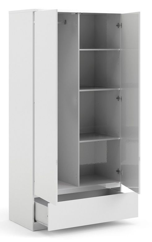 Product photograph of Naia White Gloss 2 Door 1 Drawer Double Wardrobe from Choice Furniture Superstore.