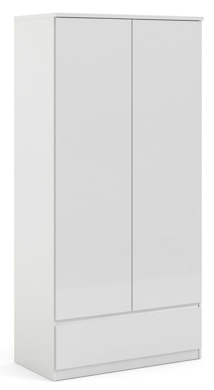 Product photograph of Naia White Gloss 2 Door 1 Drawer Double Wardrobe from Choice Furniture Superstore.