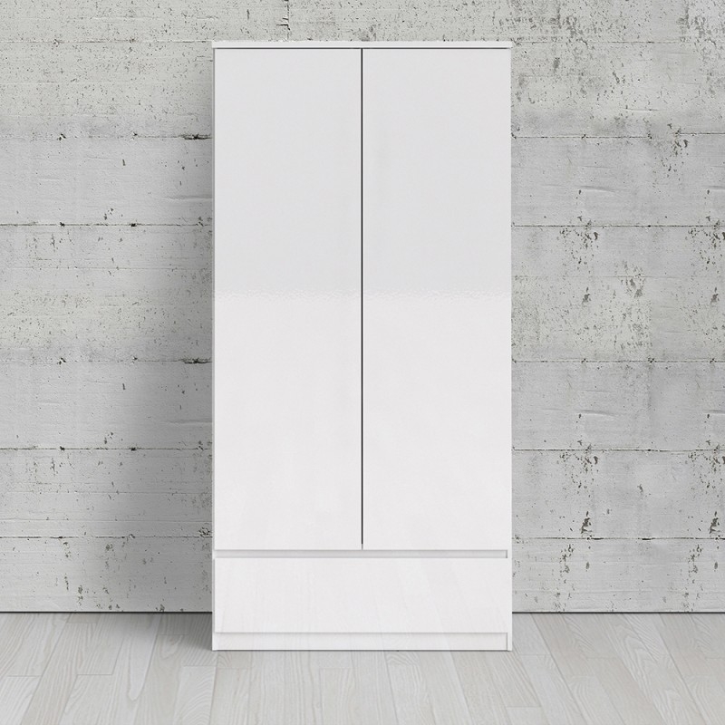 Product photograph of Naia White Gloss 2 Door 1 Drawer Double Wardrobe from Choice Furniture Superstore.