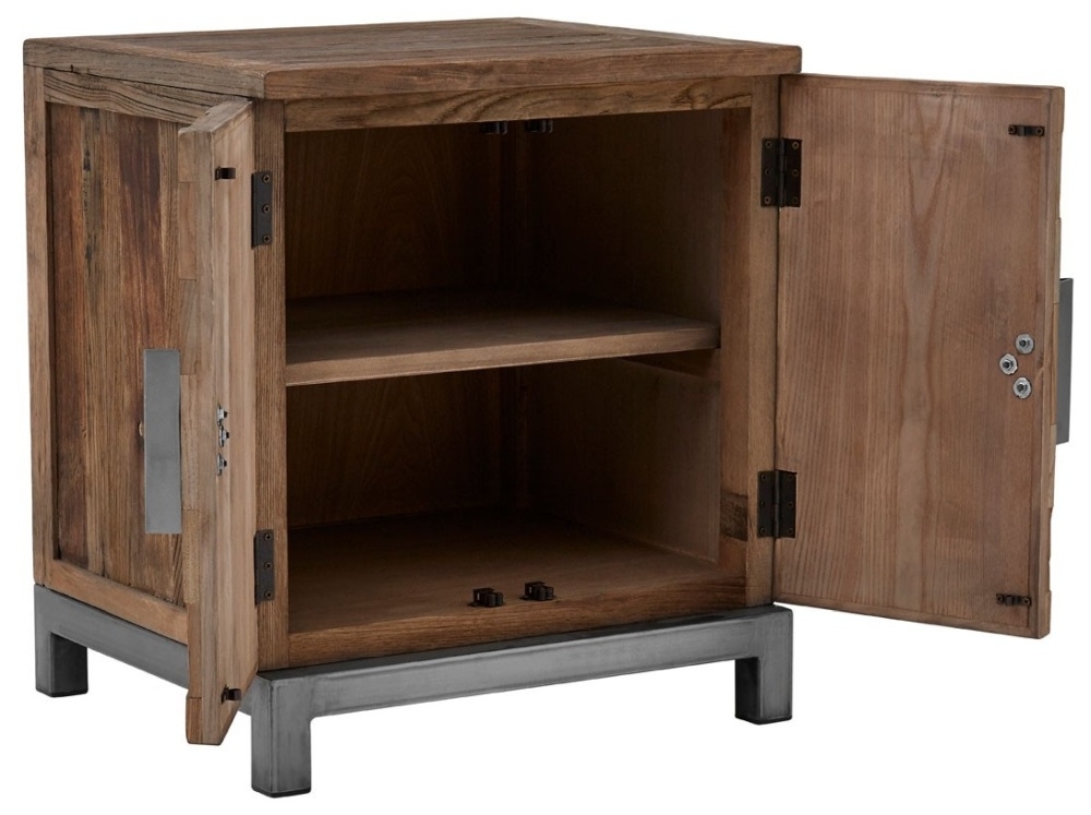 Product photograph of Villisca Natural Wood Industrial 2 Door Small Cabinet from Choice Furniture Superstore.