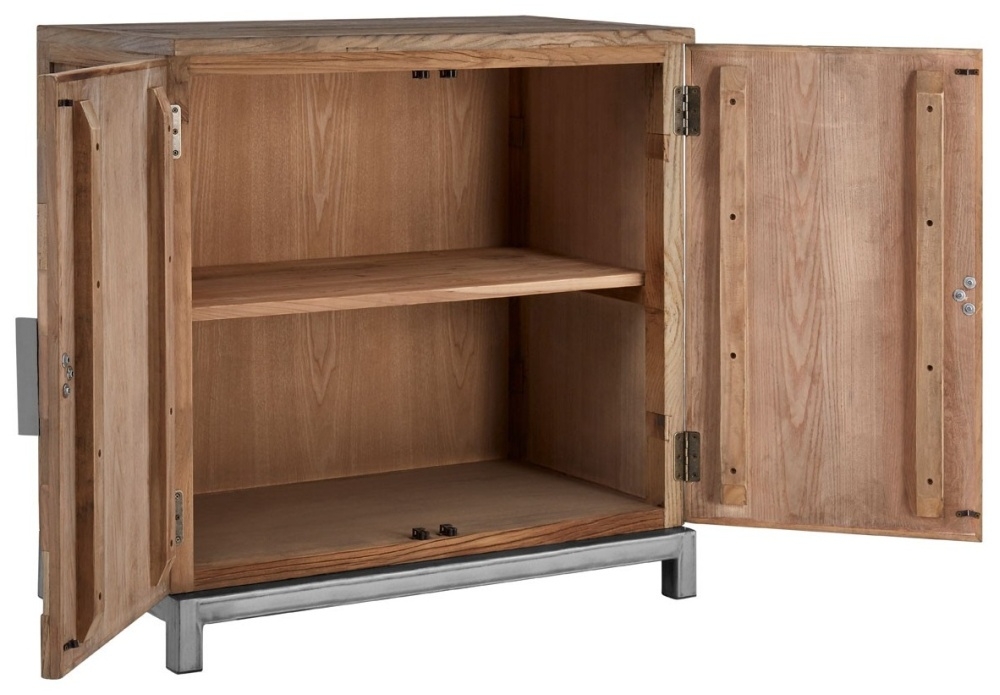 Product photograph of Villisca Natural Wood Industrial 2 Door Large Cabinet from Choice Furniture Superstore.