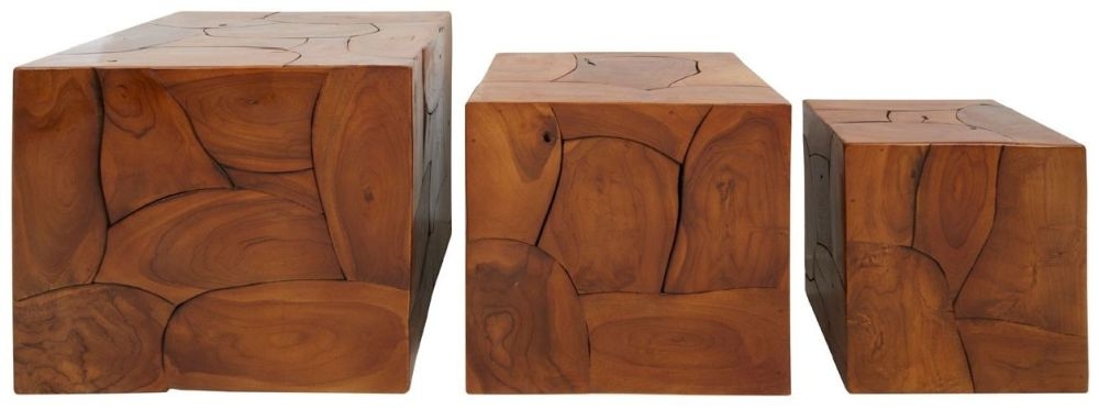 Product photograph of Artas Set Of 3 Teak Root Stools from Choice Furniture Superstore.