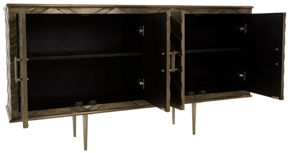 Product photograph of Wilsey Metallic Mango Wood 4 Door Large Sideboard from Choice Furniture Superstore.