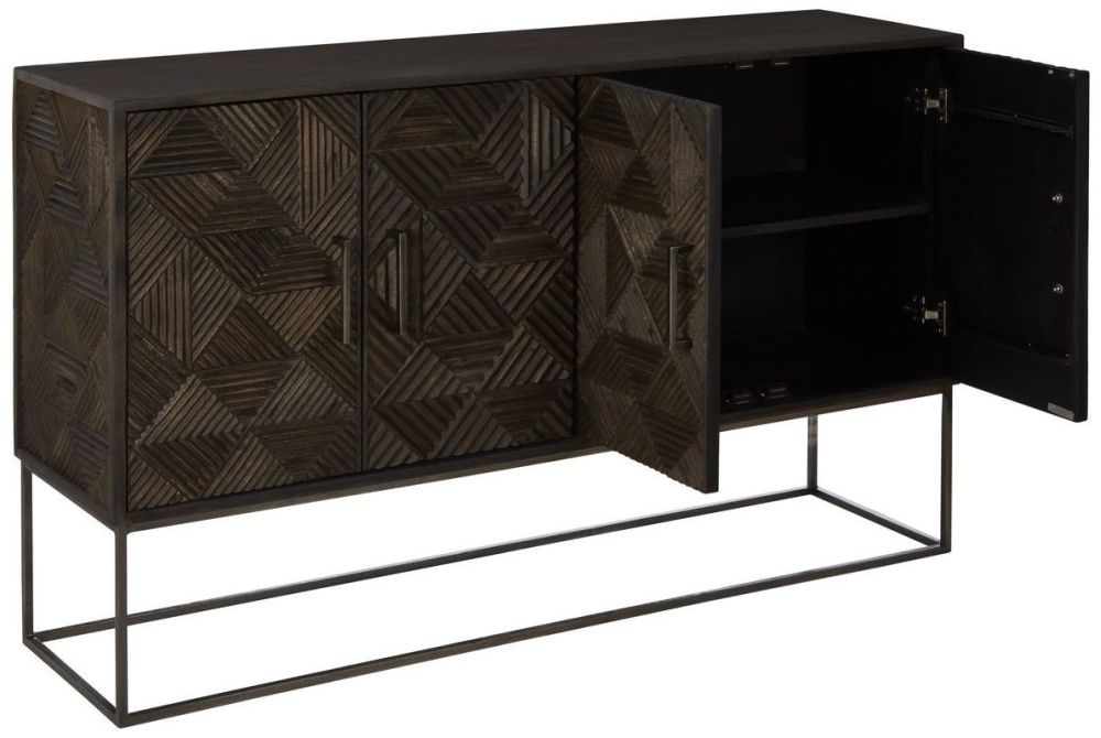 Product photograph of Staley Grey Mango Wood 4 Door Large Sideboard from Choice Furniture Superstore.