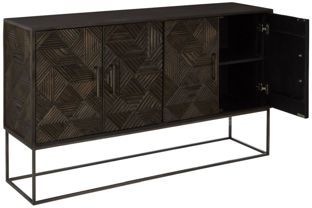 Product photograph of Staley Grey Mango Wood 4 Door Sideboard from Choice Furniture Superstore.