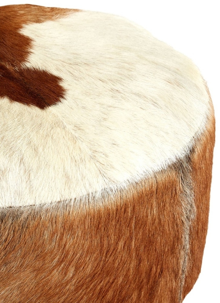 Product photograph of Arroyo White And Brown Goat Hide Round Stool from Choice Furniture Superstore.